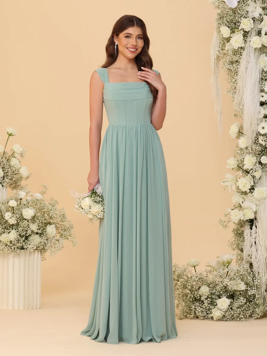 Chiffon A-Line/Princess Square Neck Sleeveless Bridesmaid Dresses with Pleats sold by Lavetir product image thumbnail 4