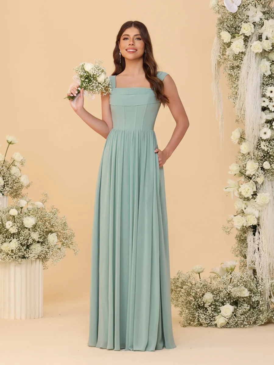 Chiffon A-Line/Princess Square Neck Sleeveless Bridesmaid Dresses with Pleats sold by Lavetir product image thumbnail 5