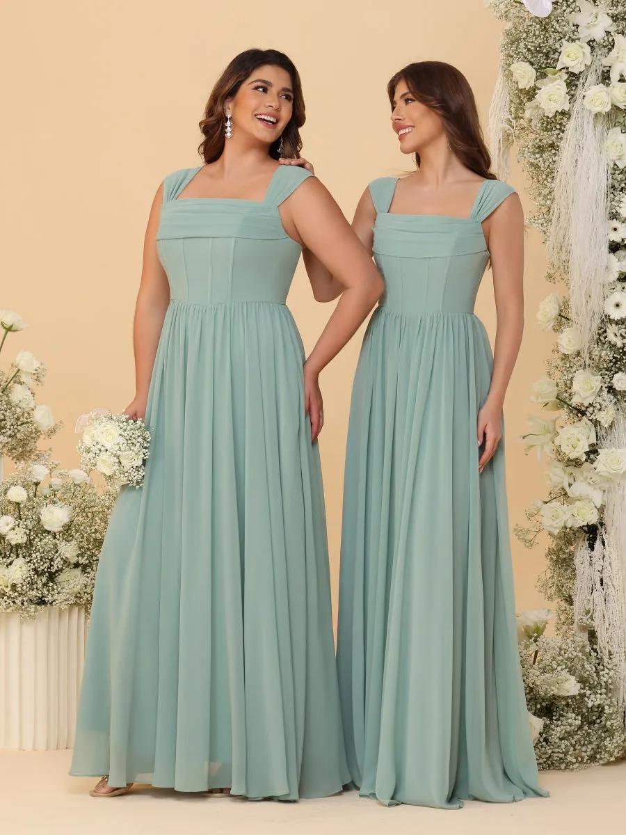 Chiffon A-Line/Princess Square Neck Sleeveless Bridesmaid Dresses with Pleats sold by Lavetir product image thumbnail 3