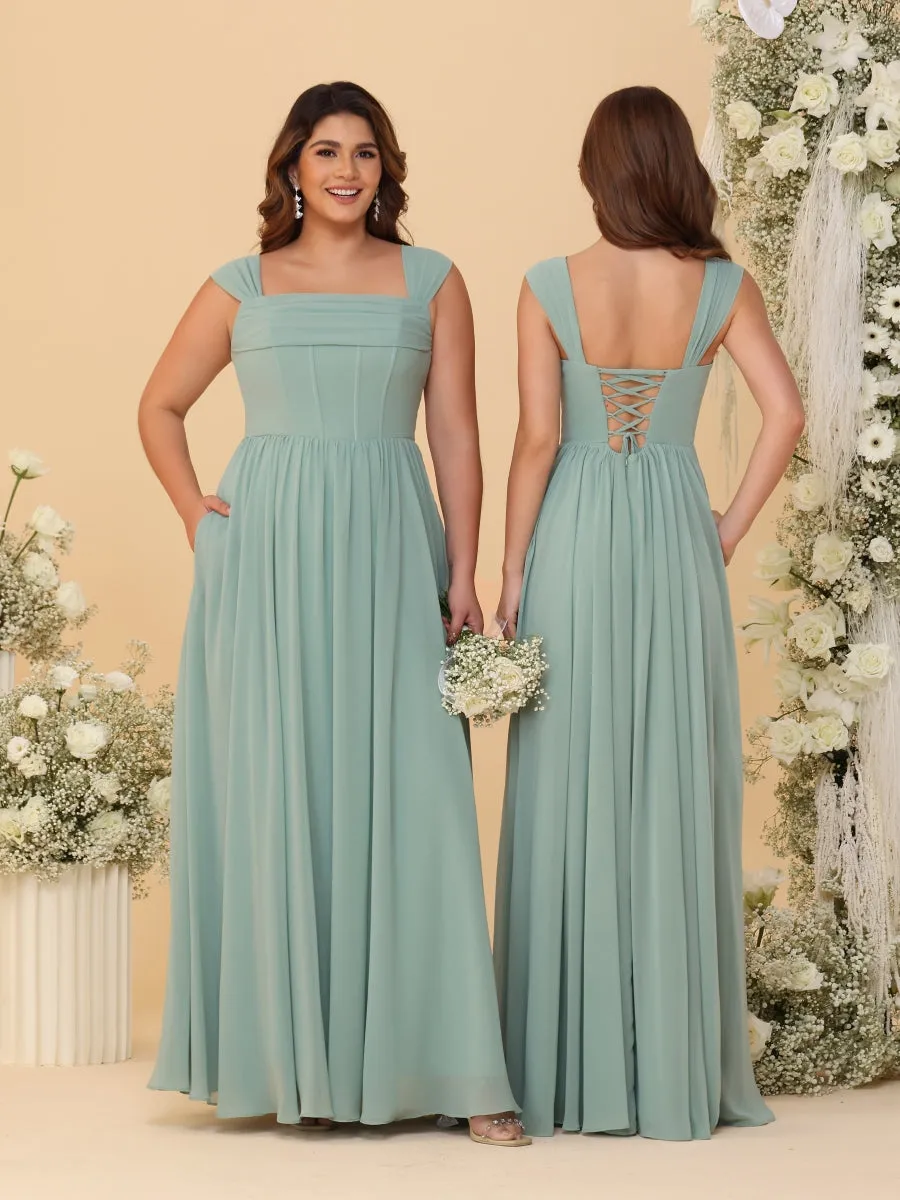 Chiffon A-Line/Princess Square Neck Sleeveless Bridesmaid Dresses with Pleats sold by Lavetir product image thumbnail 2
