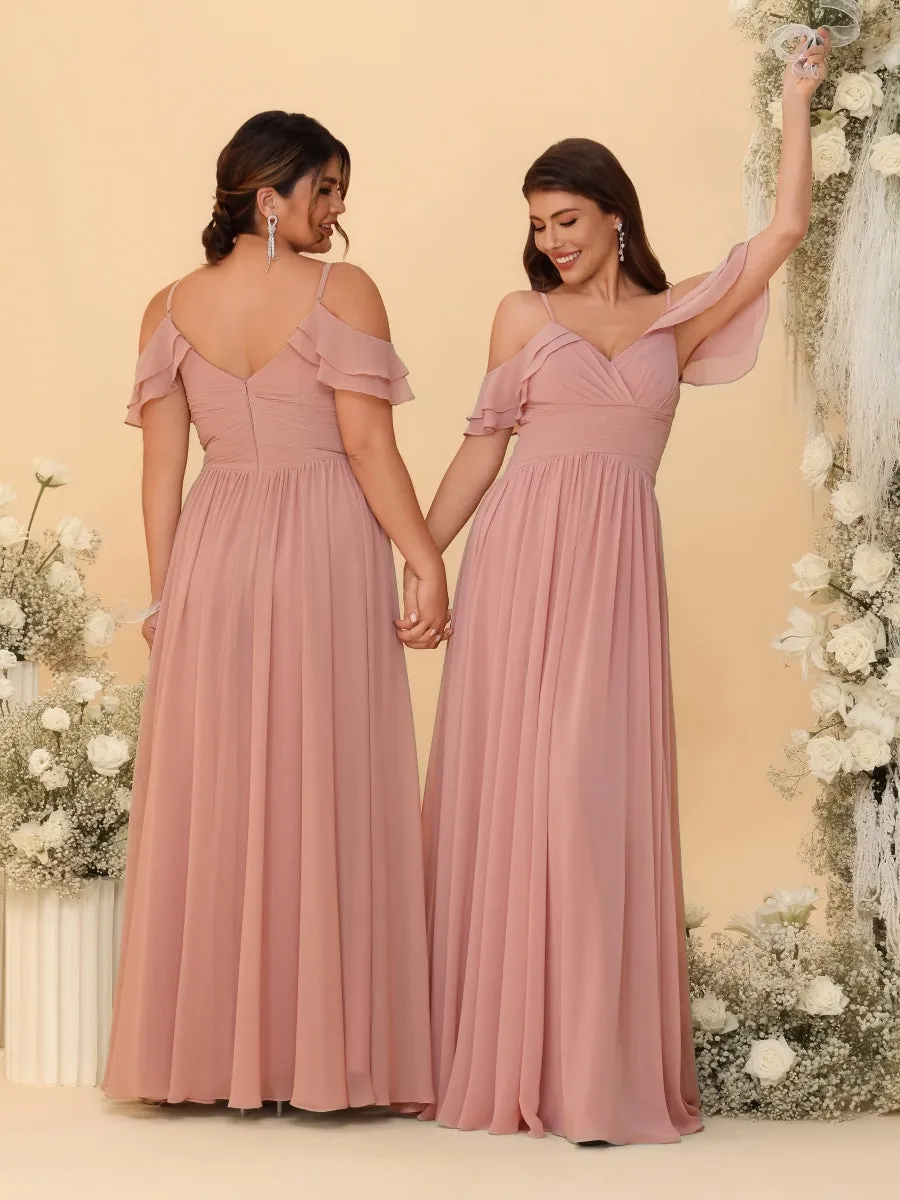 A-Line/Princess V-Neck Spaghetti Straps Chiffon Ruched Plus Size Bridesmaid Dresses sold by Lavetir product image thumbnail 2