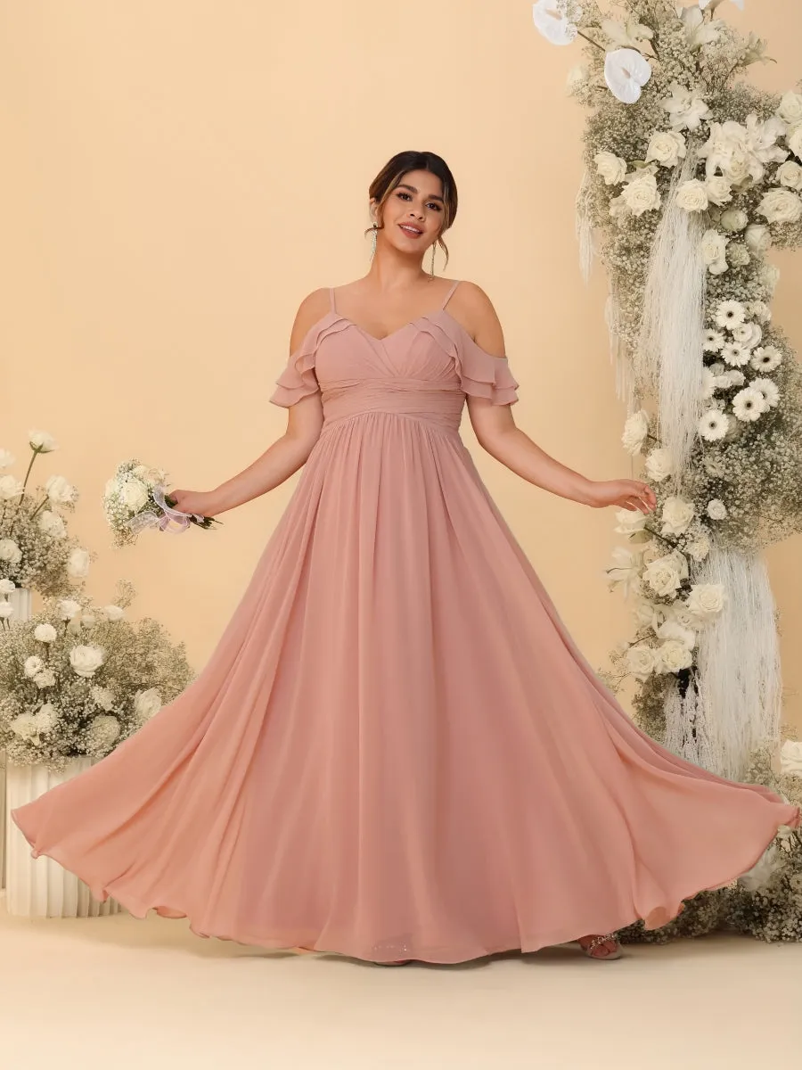 A-Line/Princess V-Neck Spaghetti Straps Chiffon Ruched Plus Size Bridesmaid Dresses sold by Lavetir product image thumbnail 3