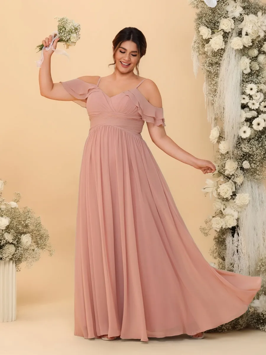 A-Line/Princess V-Neck Spaghetti Straps Chiffon Ruched Plus Size Bridesmaid Dresses sold by Lavetir product image thumbnail 4