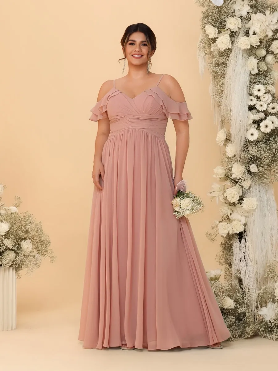 A-Line/Princess V-Neck Spaghetti Straps Chiffon Ruched Plus Size Bridesmaid Dresses sold by Lavetir