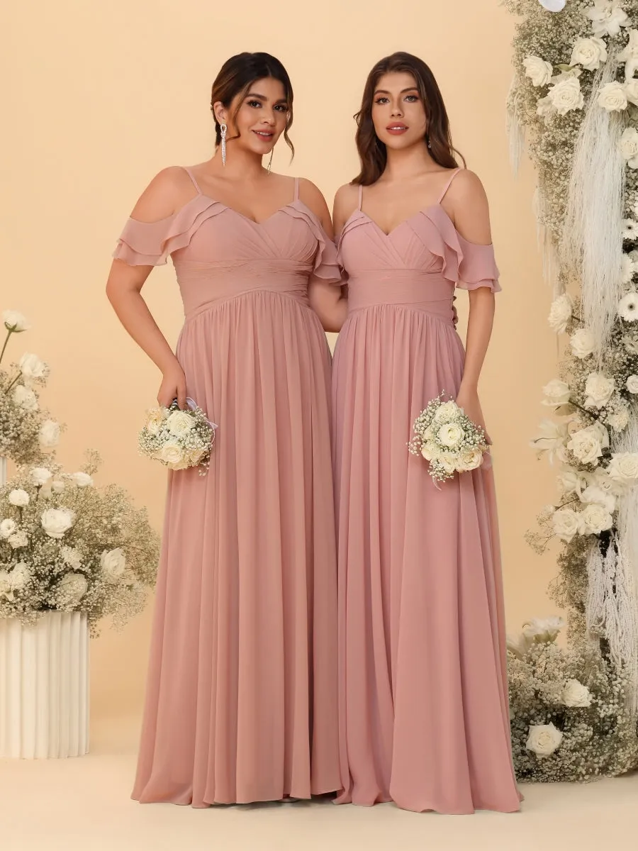 A-Line/Princess V-Neck Spaghetti Straps Chiffon Ruched Bridesmaid Dresses sold by Lavetir