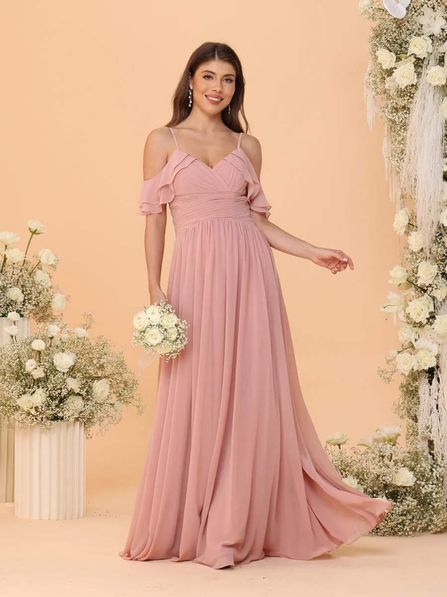 A-Line/Princess V-Neck Spaghetti Straps Chiffon Ruched Bridesmaid Dresses sold by Lavetir product image thumbnail 4