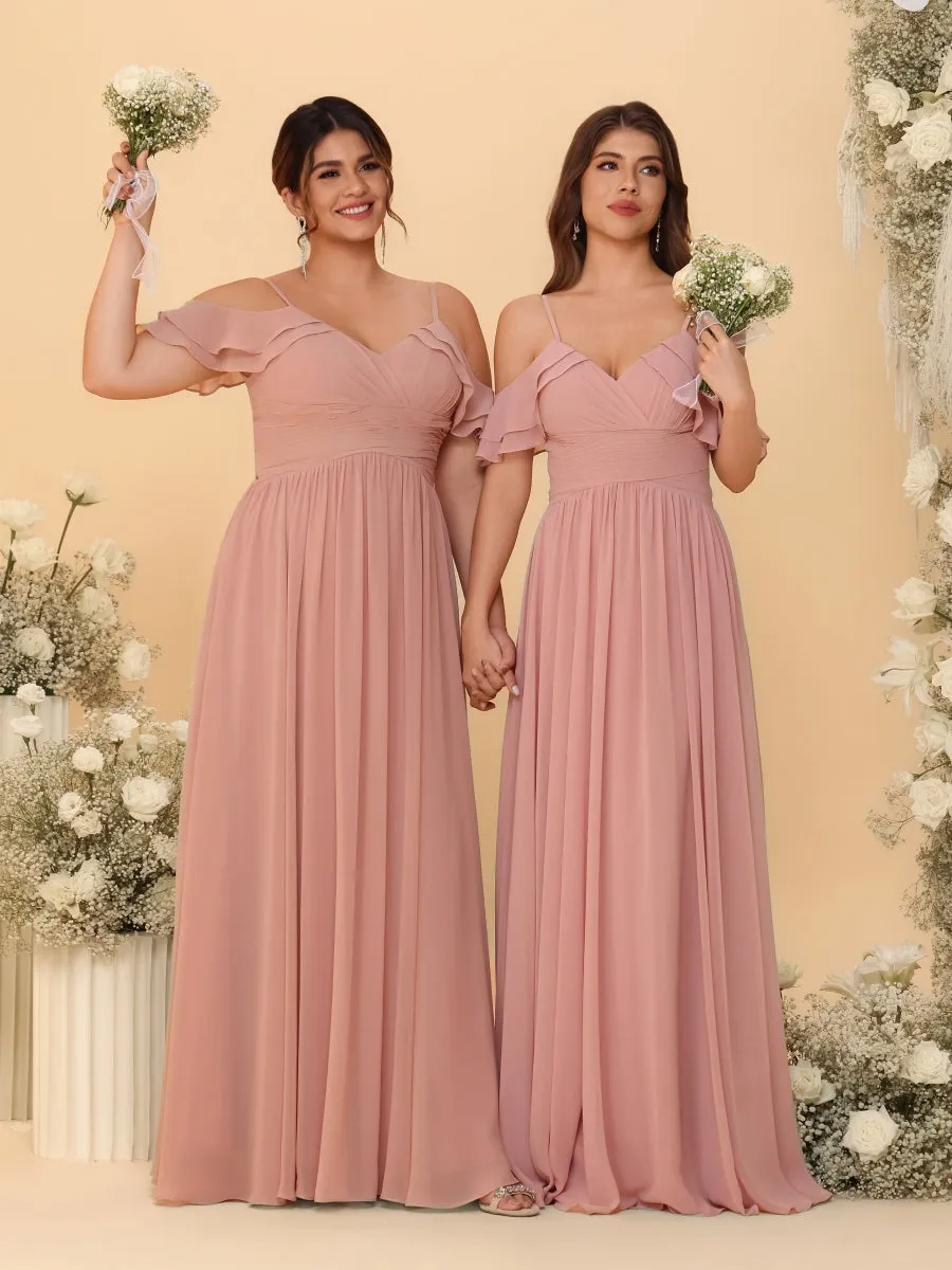 A-Line/Princess V-Neck Spaghetti Straps Chiffon Ruched Bridesmaid Dresses sold by Lavetir product image thumbnail 3
