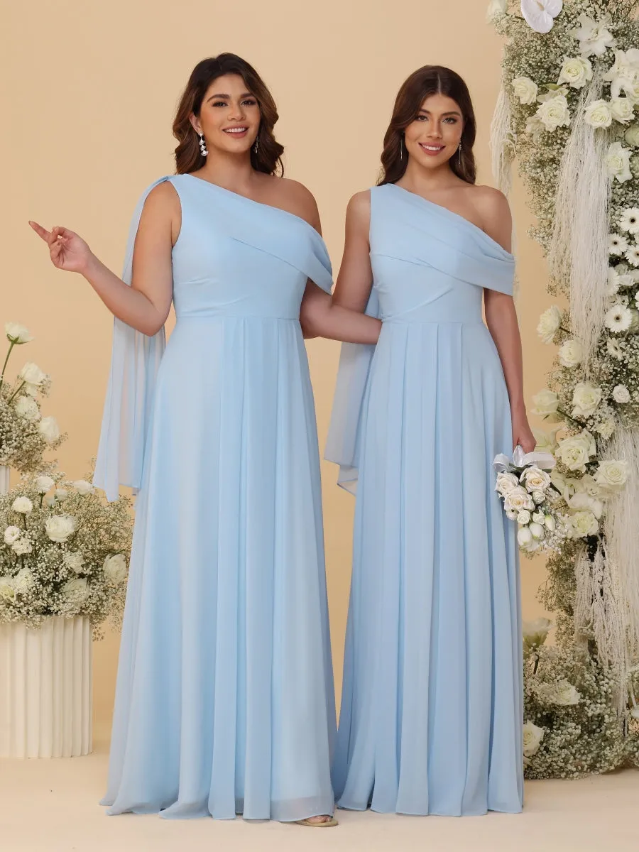 A-Line/Princess One-Shoulder Floor-Length Plus Size Bridesmaid Dresses With Watteau Train sold by Lavetir product image thumbnail 3