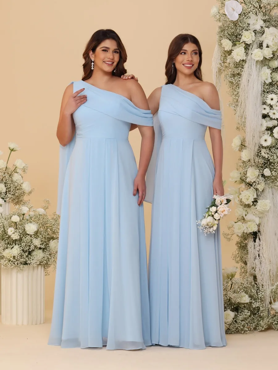 A-Line/Princess One-Shoulder Floor-Length Plus Size Bridesmaid Dresses With Watteau Train sold by Lavetir