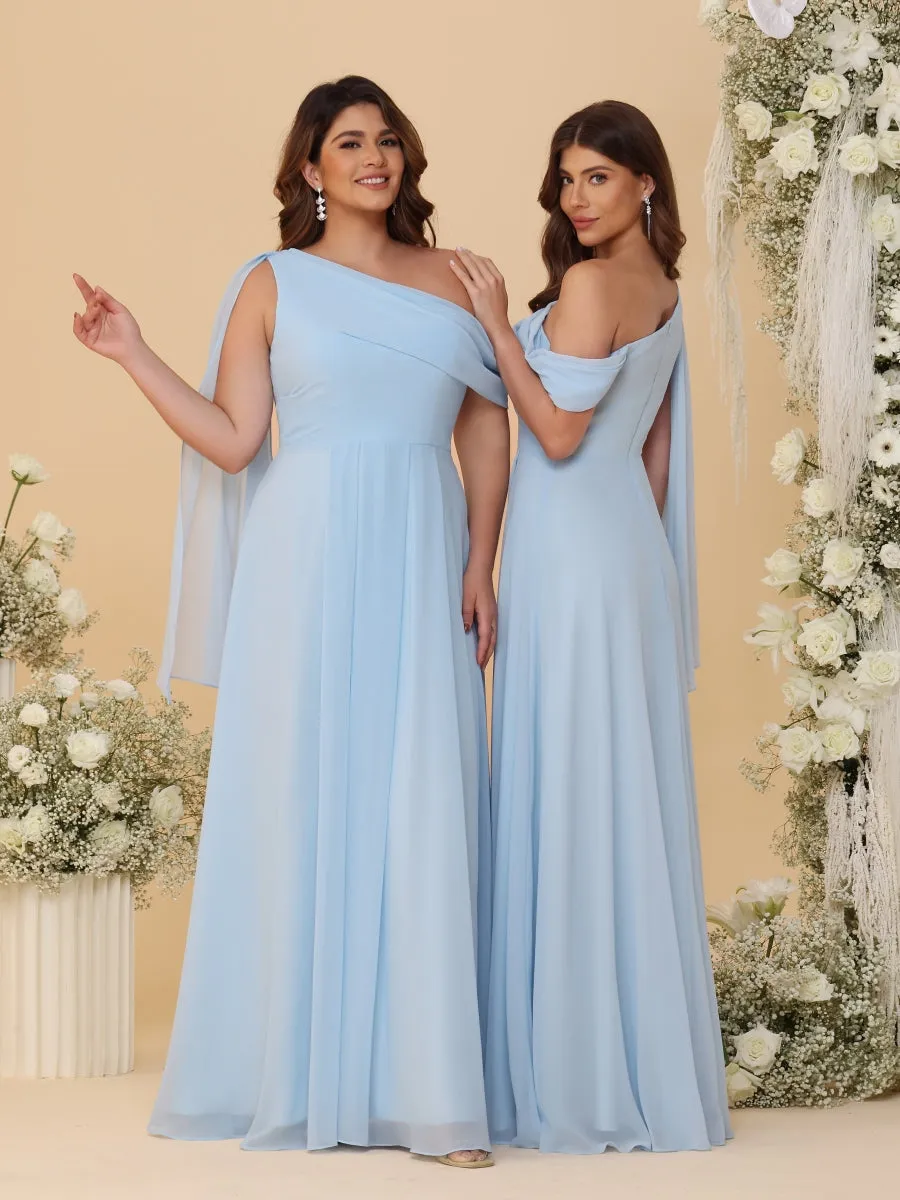 A-Line/Princess One-Shoulder Floor-Length Plus Size Bridesmaid Dresses With Watteau Train sold by Lavetir product image thumbnail 2