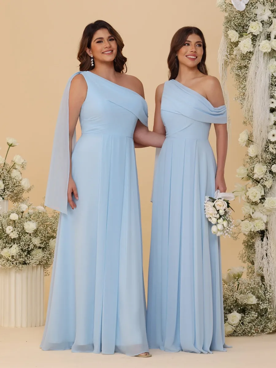 A-Line/Princess One-Shoulder Floor-Length Plus Size Bridesmaid Dresses With Watteau Train sold by Lavetir product image thumbnail 4