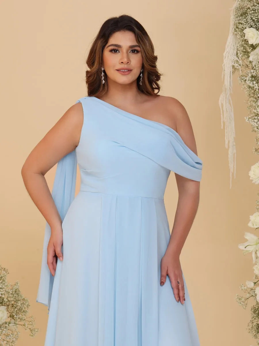 A-Line/Princess One-Shoulder Floor-Length Plus Size Bridesmaid Dresses With Watteau Train sold by Lavetir product image thumbnail 5