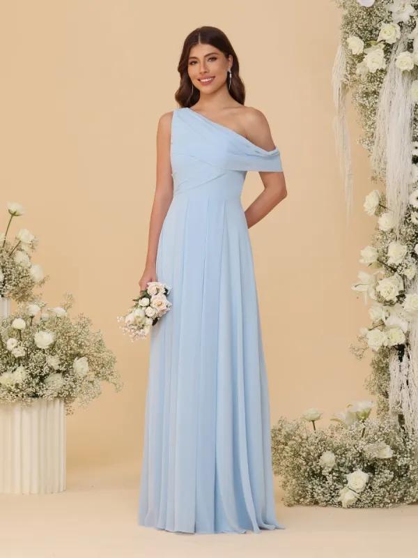 A-Line/Princess One-Shoulder Floor-Length Bridesmaid Dresses With Watteau Train sold by Lavetir