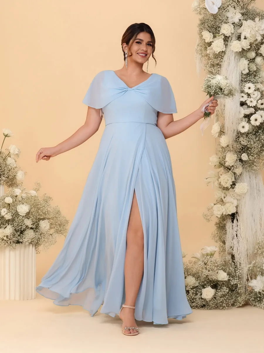 A-Line/Princess V-Neck Short Sleeves Plus Size Bridesmaid Dresses With Side Slit sold by Lavetir product image thumbnail 3