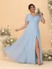 A-Line/Princess V-Neck Short Sleeves Plus Size Bridesmaid Dresses With Side Slit sold by Lavetir