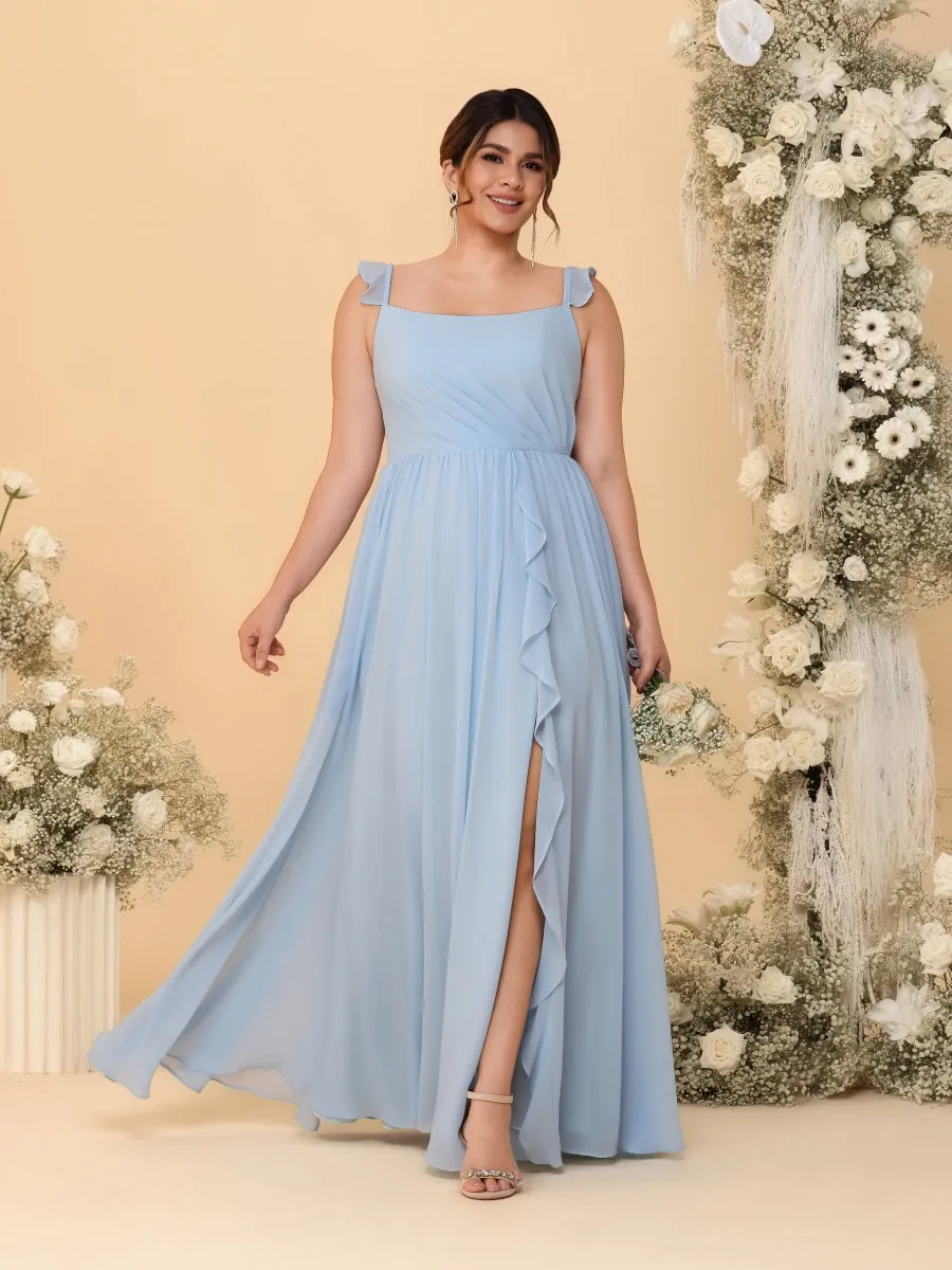 A-Line/Princess Square Neck Sleeveless Plus Size Bridesmaid Dresses With Side Slit & Ruffles sold by Lavetir