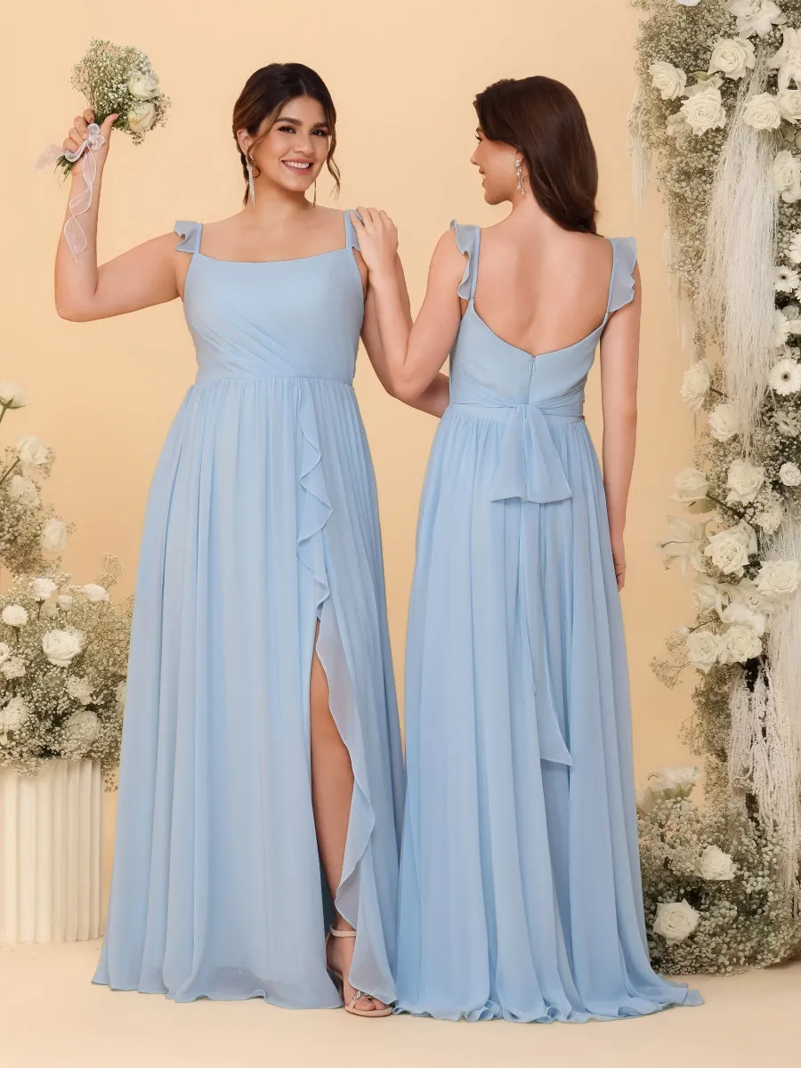 A-Line/Princess Square Neck Sleeveless Plus Size Bridesmaid Dresses With Side Slit & Ruffles sold by Lavetir product image thumbnail 2