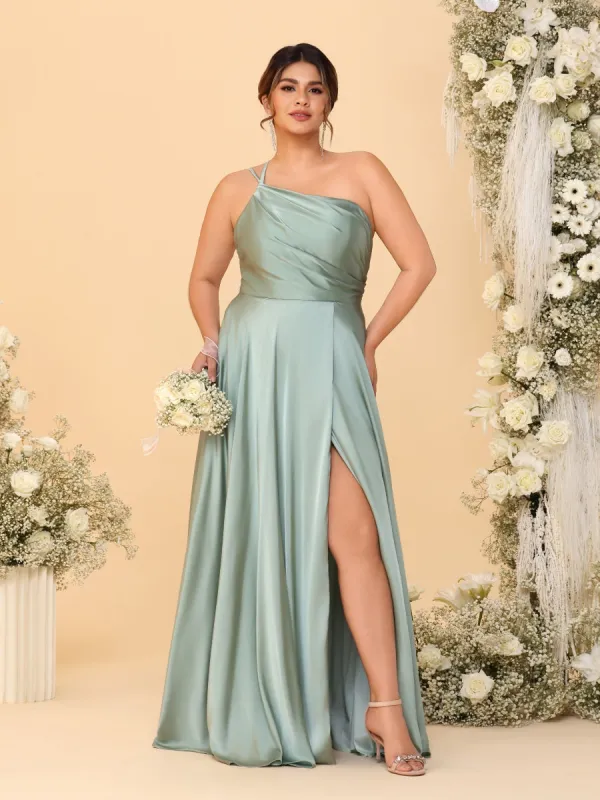 A-Line/Princess Spaghetti Straps Sleeveless Plus Size Bridesmaid Dresses With Split Side sold by Lavetir