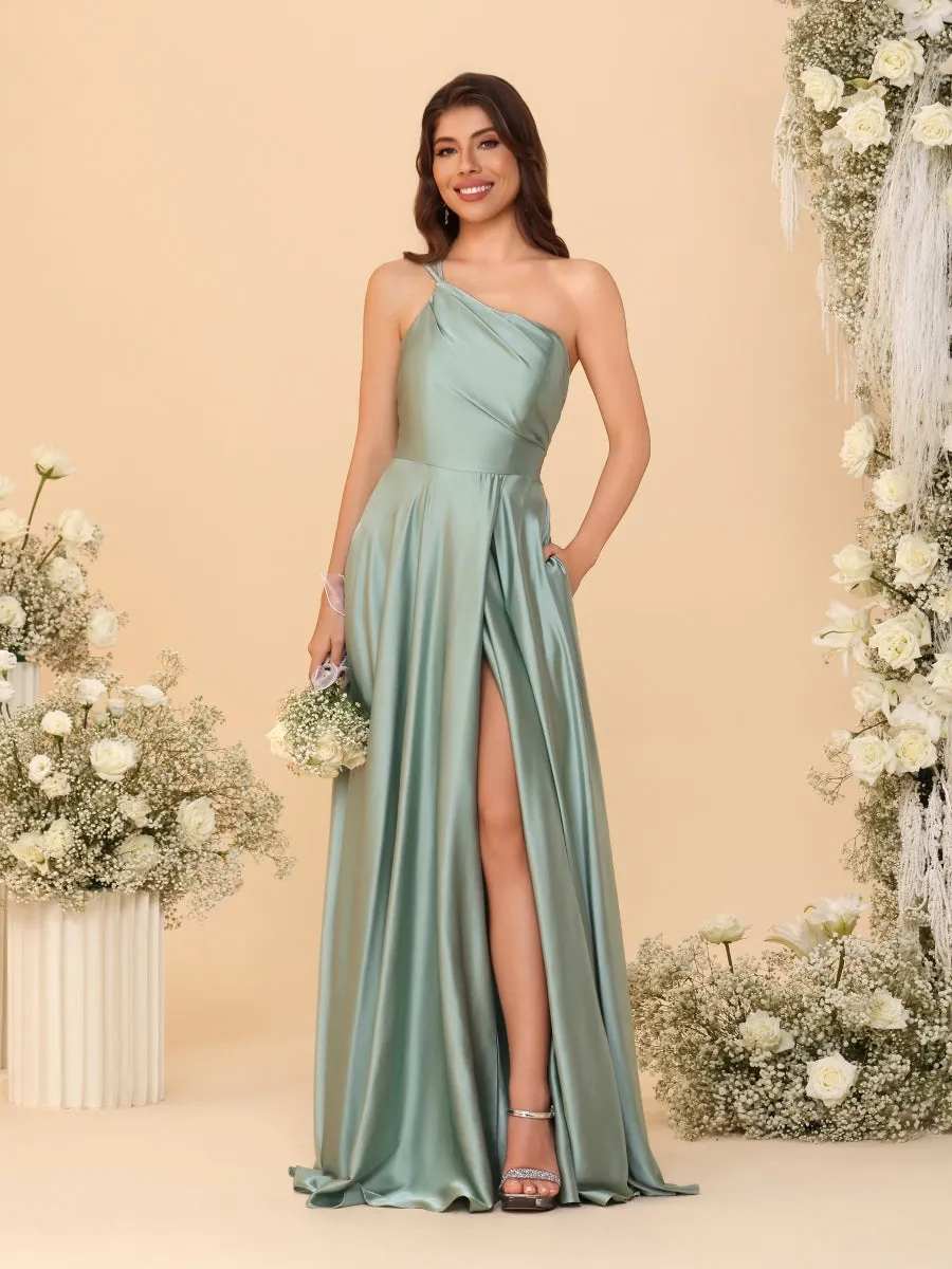 A-Line/Princess Spaghetti Straps Sleeveless Long Ruched Bridesmaid Dresses With Split Side sold by Lavetir product image thumbnail 5