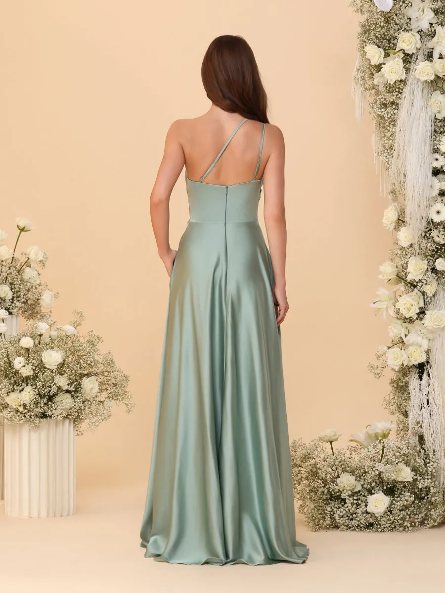 A-Line/Princess Spaghetti Straps Sleeveless Long Ruched Bridesmaid Dresses With Split Side sold by Lavetir product image thumbnail 2