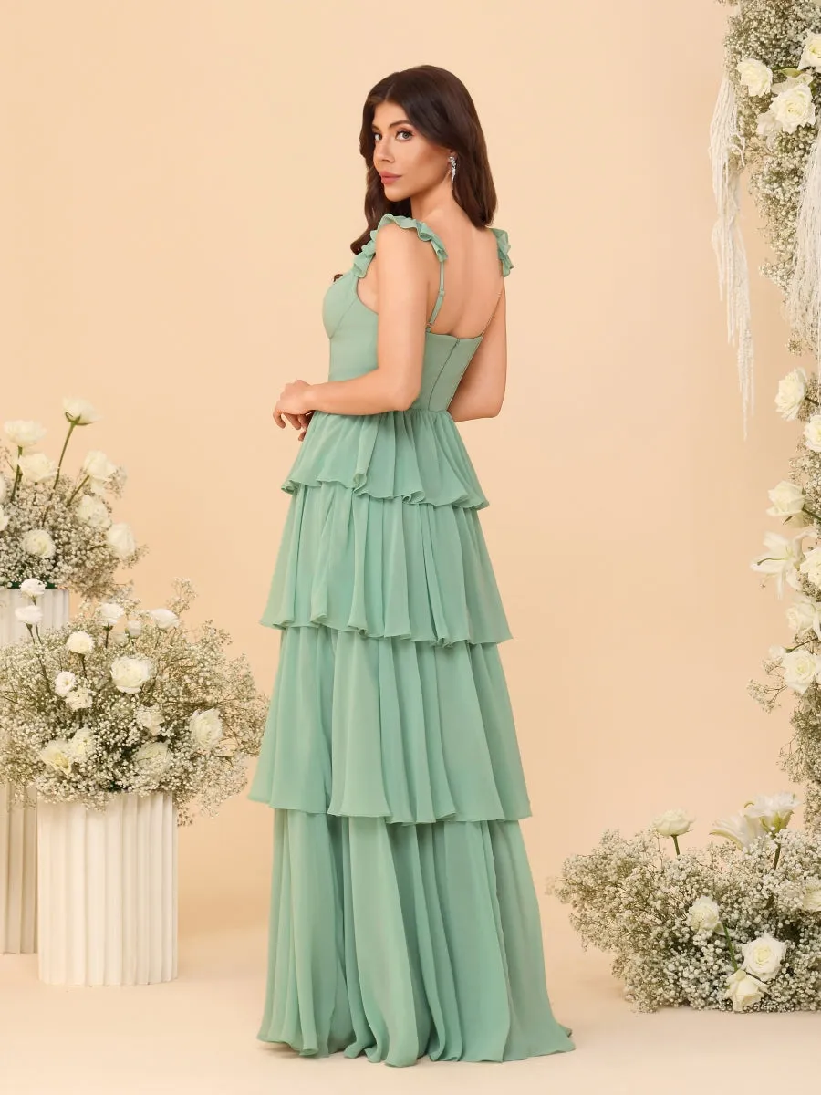 A-Line/Princess Scoop Sleeveless Floor-Length Bridesmaid Dresses With Ruffles & Side Slit sold by Lavetir product image thumbnail 2