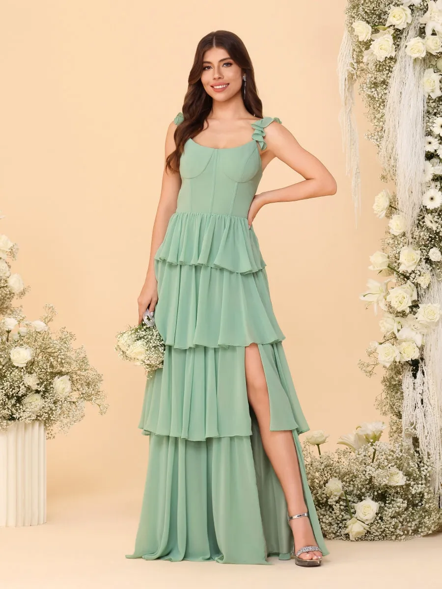 A-Line/Princess Scoop Sleeveless Floor-Length Bridesmaid Dresses With Ruffles & Side Slit sold by Lavetir product image thumbnail 4