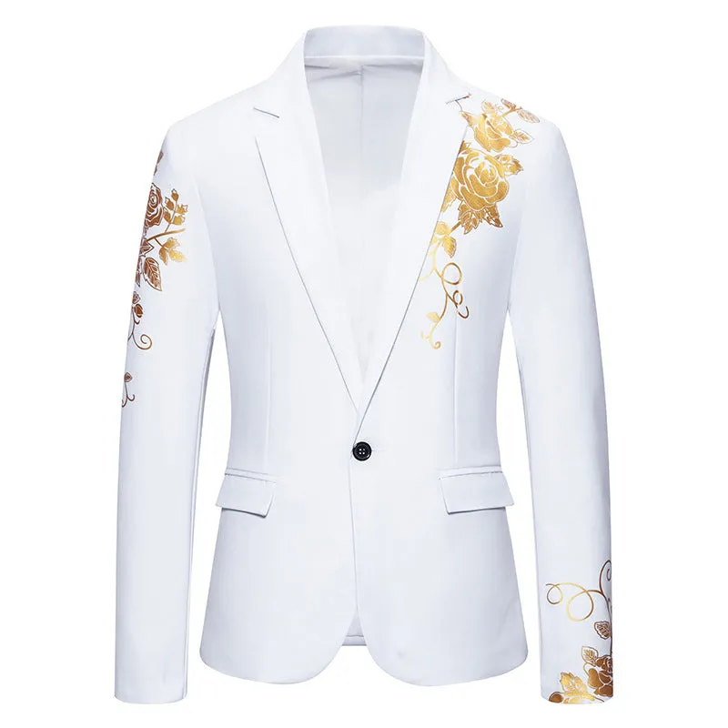 Tailored Fit Notched Lapel Single Breasted One-Button Floral Printed Men's Party Jacket sold by Lavetir