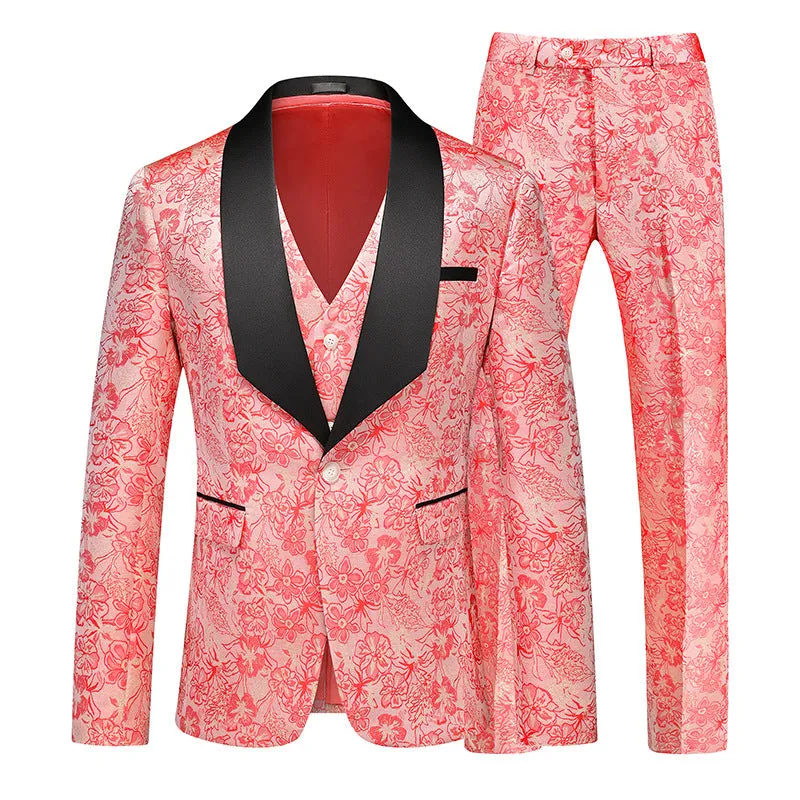 Tailored Fit Shawl Lapel Single Breasted One-Button Floral 3 Piece Men's Party Suits sold by Lavetir