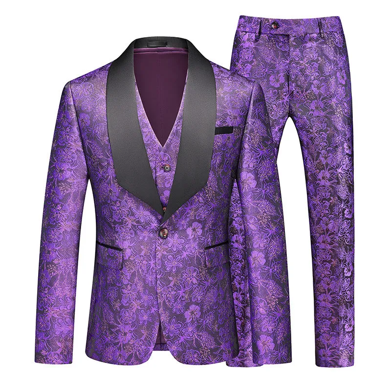 Tailored Fit Shawl Lapel Single Breasted One-Button Floral 3 Piece Men's Party Suits sold by Lavetir product image thumbnail 3