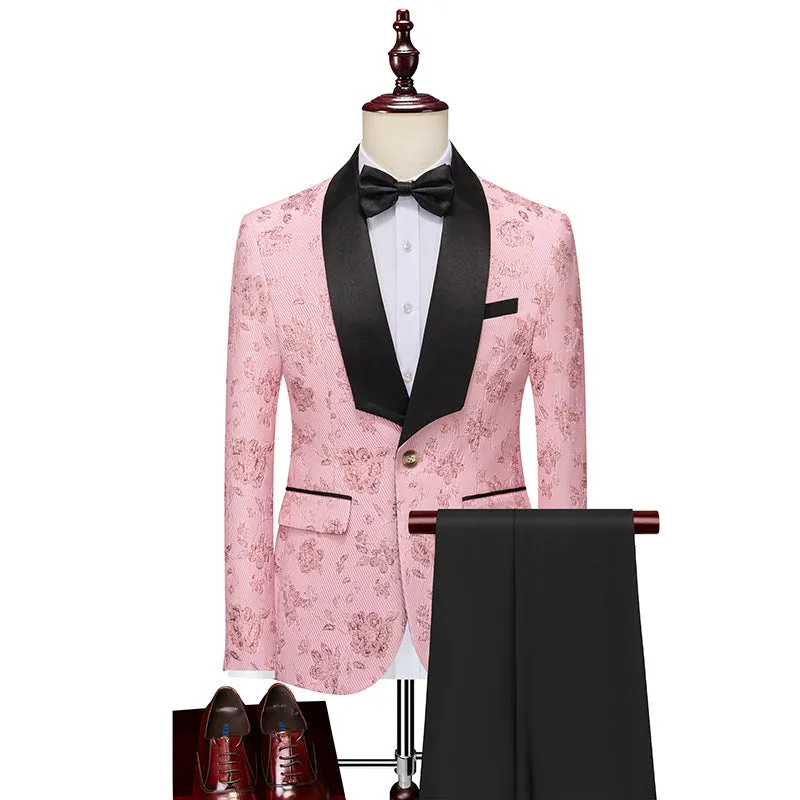 Tailored Fit Shawl Lapel Single Breasted One-Button Floral 2 Piece Men's Party Suits sold by Lavetir