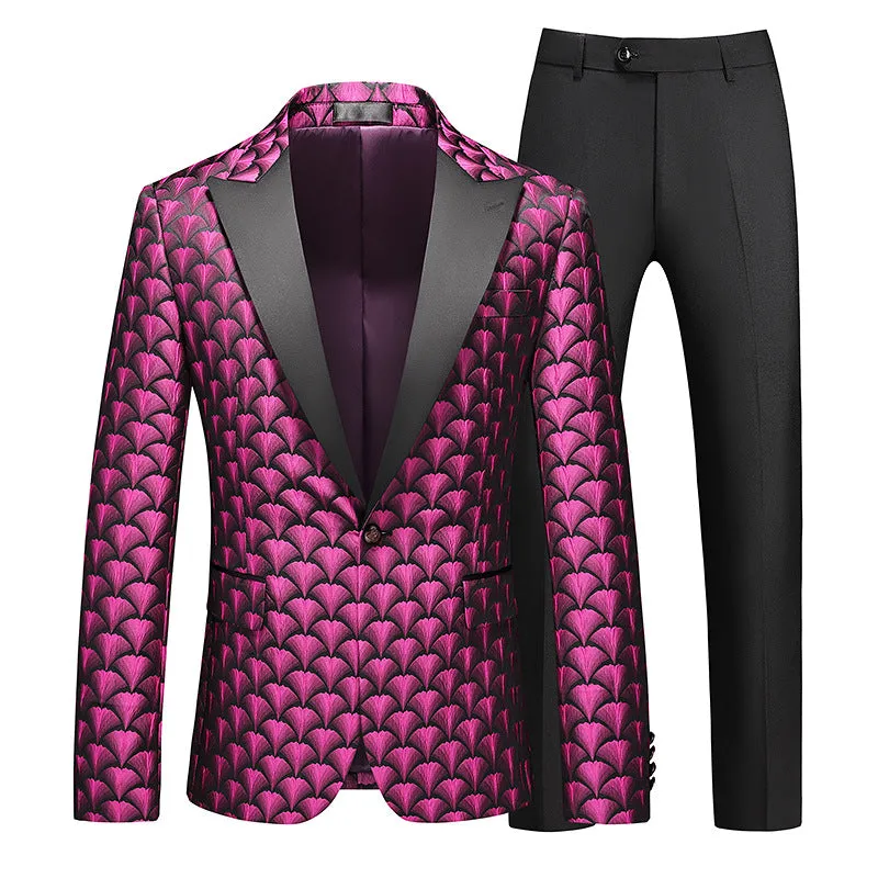 Tailored Fit Peaked Lapel Single Breasted One-Button Embroidery 2 Piece Men's Party Suits sold by Lavetir