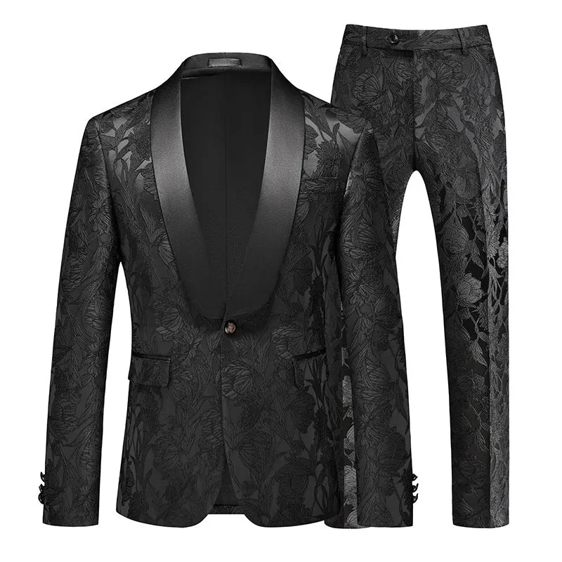 Tailored Fit Shawl Lapel Single Breasted One-Button Jacquard 2 Piece Men's Party Suits sold by Lavetir