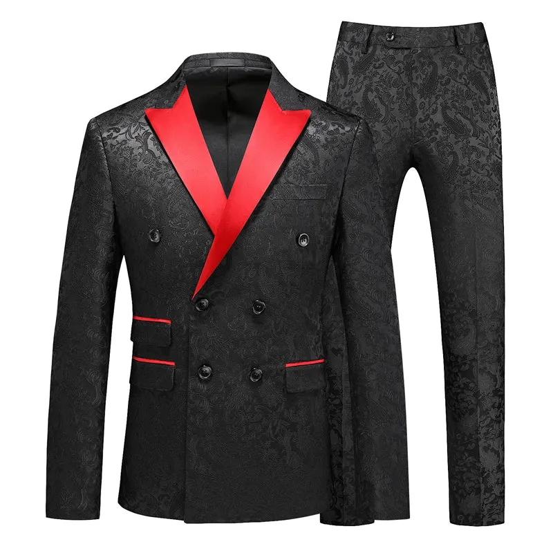 Tailored Fit Peaked Lapel Double Breasted Six-Buttons 2 Piece Men's Party Suits sold by Lavetir