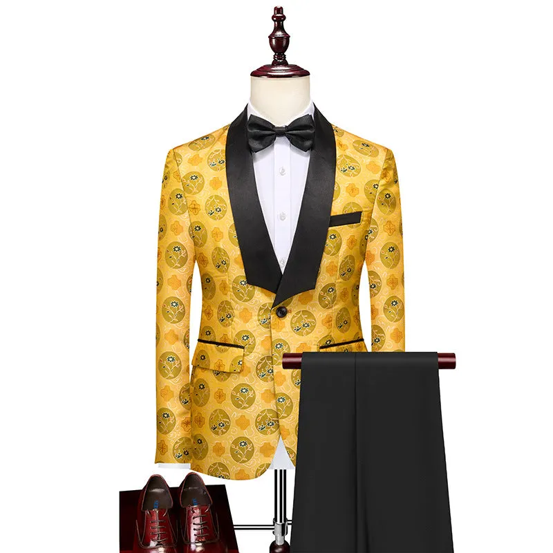 Tailored Fit Shawl Lapel Single Breasted One-Button Embroidery 2 Piece Men's Party Suits sold by Lavetir