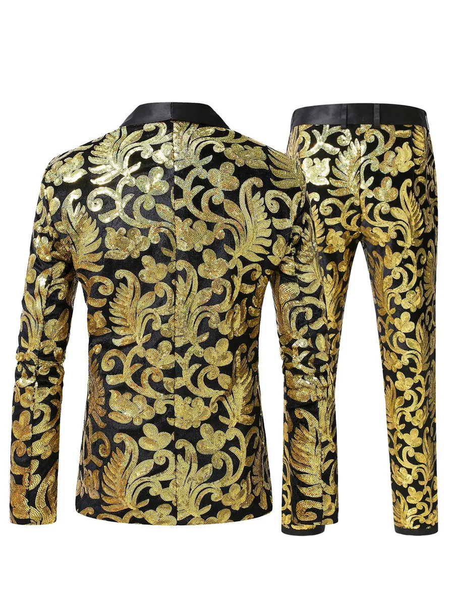 Tailored Fit Shawl Lapel Single Breasted One-Button 2 Piece Men's Party Suits with Sequin Appliques sold by Lavetir product image thumbnail 2