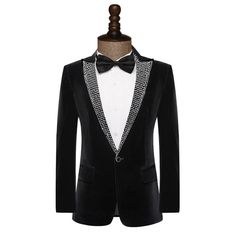 Tailored Fit Peaked Lapel Single Breasted One-Button 2 Pieces Men's Party Suits with Rhinestones sold by Lavetir product image thumbnail 3