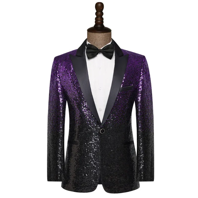 Tailored Fit Peaked Lapel Single Breasted One-Button Sequin Men's Party Jacket sold by Lavetir