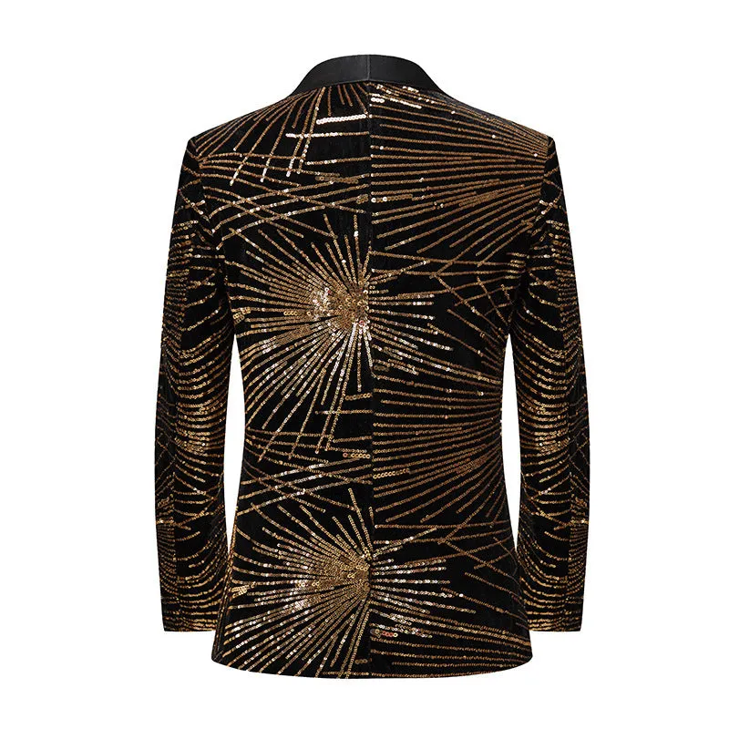 Tailored Fit Notched Lapel Single Breasted One-Button Men's Party Jacket with Sequins sold by Lavetir product image thumbnail 2