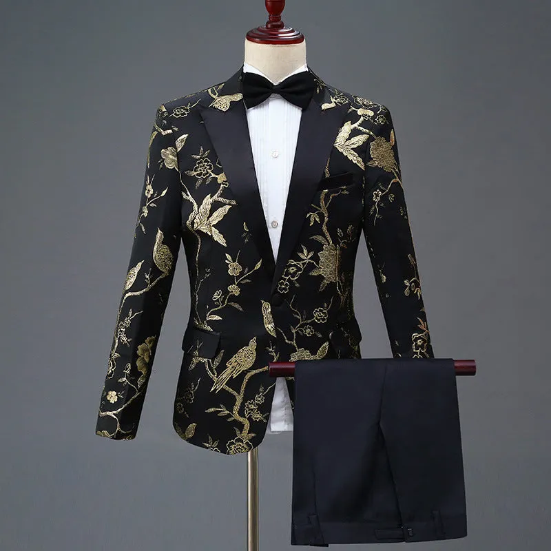 Tailored Fit Peaked Lapel Single Breasted One-Button 2 Pieces Men's Party Suits sold by Lavetir