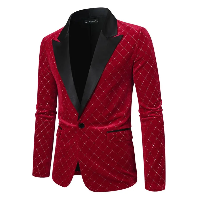 Tailored Fit Peaked Lapel Single Breasted One-Button Diamond Pattern Men's Party Jacket sold by Lavetir product image thumbnail 4