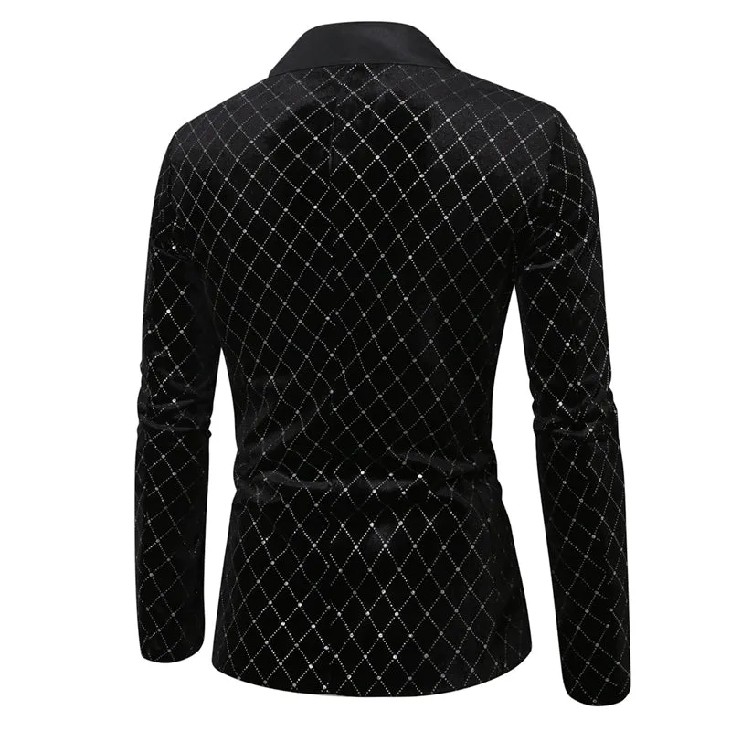 Tailored Fit Peaked Lapel Single Breasted One-Button Diamond Pattern Men's Party Jacket sold by Lavetir product image thumbnail 2