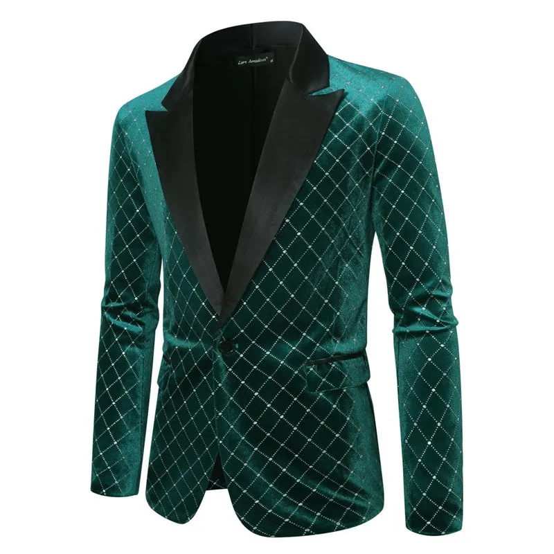 Tailored Fit Peaked Lapel Single Breasted One-Button Diamond Pattern Men's Party Jacket sold by Lavetir product image thumbnail 3