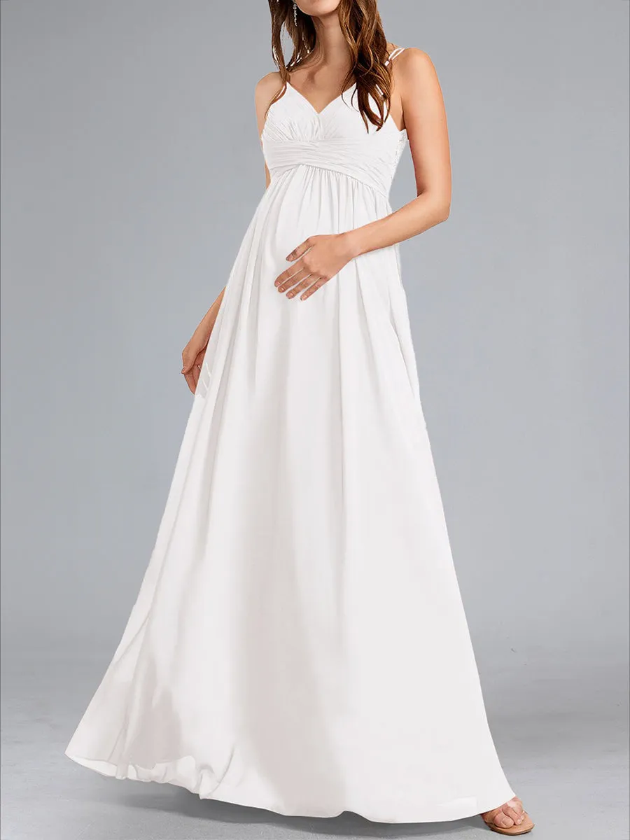 A-Line/Princess Spaghetti Straps V-Neck Ruched Maternity Dresses with Pleats & Appliques sold by Lavetir product image thumbnail 4