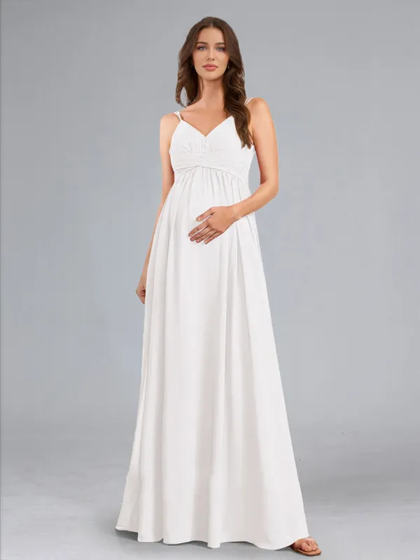 A-Line/Princess Spaghetti Straps V-Neck Ruched Maternity Dresses with Pleats & Appliques sold by Lavetir