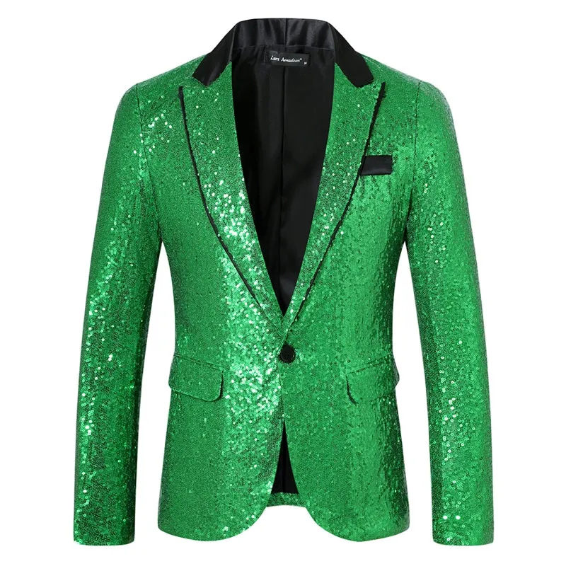 Tailored Fit Peaked Lapel Single Breasted One-Button Sequin Men's Party Jacket with Pockets sold by Lavetir product image thumbnail 5