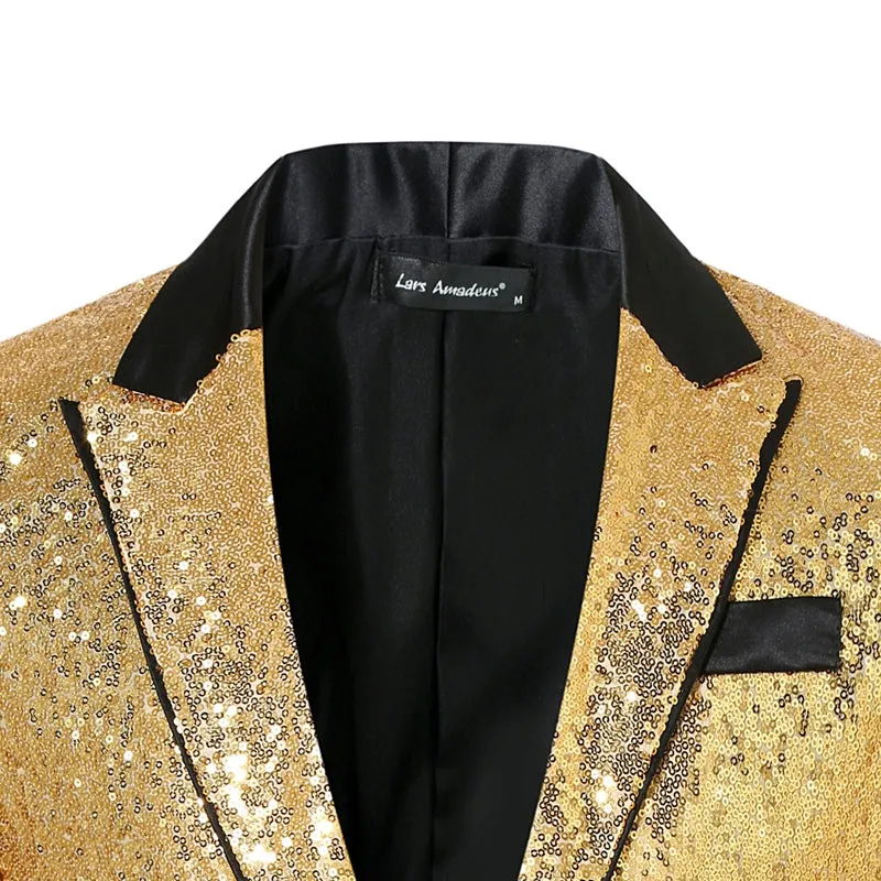 Tailored Fit Peaked Lapel Single Breasted One-Button Sequin Men's Party Jacket with Pockets sold by Lavetir product image thumbnail 3