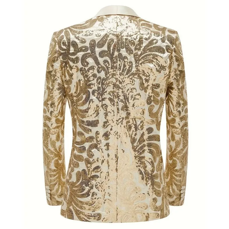Tailored Fit Shawl Lapel Single Breasted One-Button Men's Party Jacket with Sequins Appliques sold by Lavetir product image thumbnail 2