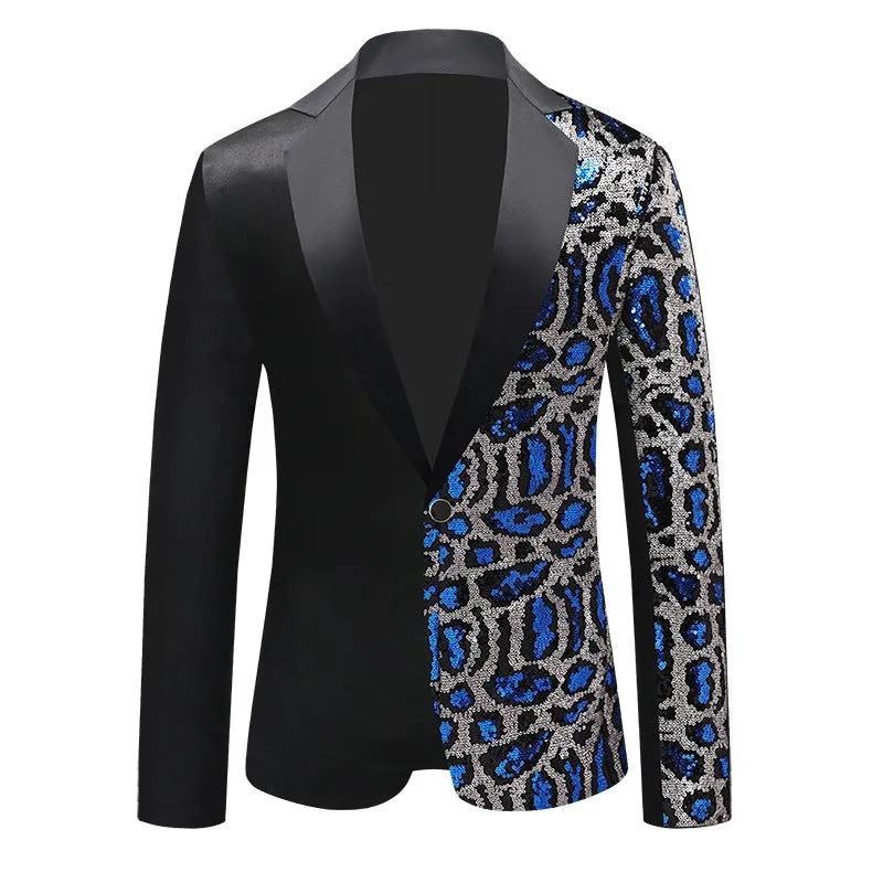 Tailored Fit Chic Notched Lapel Single Breasted One-Button Men's Party Jacket with Sequins sold by Lavetir