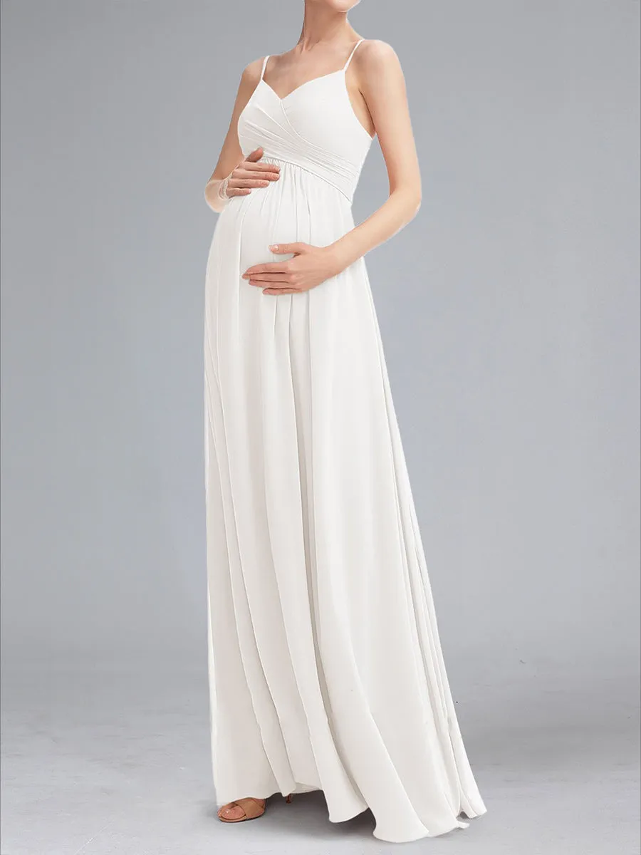 A-Line/Princess Spaghetti Straps Sleeveless Ruched Chiffon Maternity Dresses sold by Lavetir product image thumbnail 3