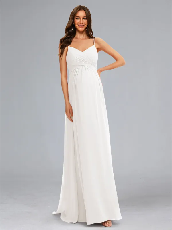 A-Line/Princess Spaghetti Straps Sleeveless Ruched Chiffon Maternity Dresses sold by Lavetir